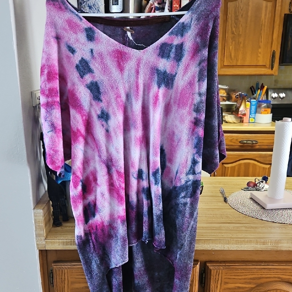 Free People Tie-Dye Pink and Black Tunic